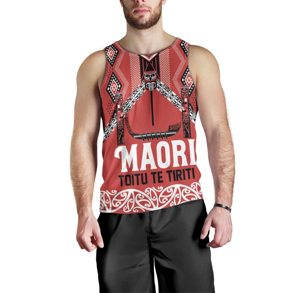 Toitu Te Tiriti Waitangi Men Tank Top Red Wharenui House - Polynesian Pride