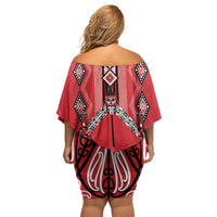 Toitu Te Tiriti Waitangi Off Shoulder Short Dress Red Wharenui House - Polynesian Pride