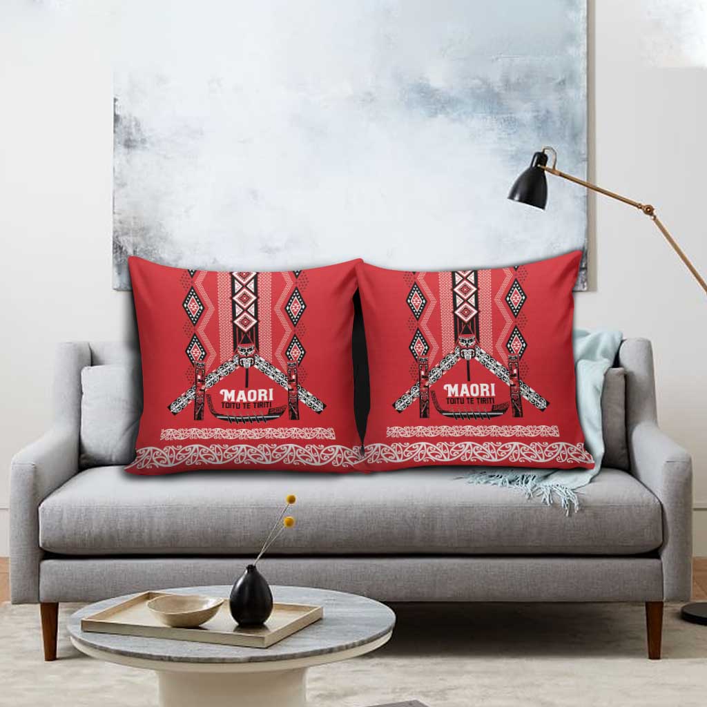 Toitu Te Tiriti Waitangi Pillow Cover Red Wharenui House - Polynesian Pride