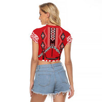 Toitu Te Tiriti Waitangi Raglan Cropped T Shirt Red Wharenui House - Polynesian Pride