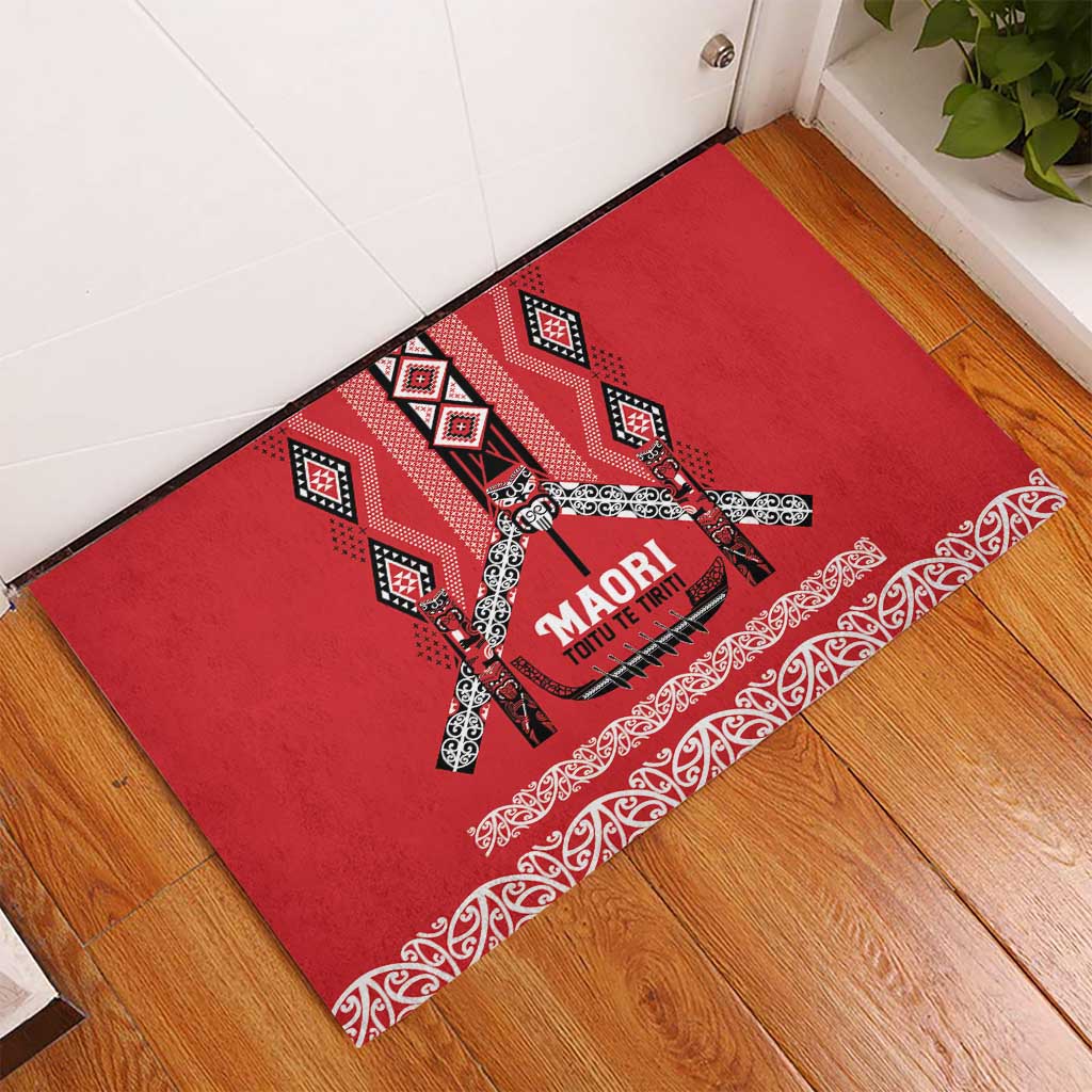 Toitu Te Tiriti Waitangi Rubber Doormat Red Wharenui House - Polynesian Pride