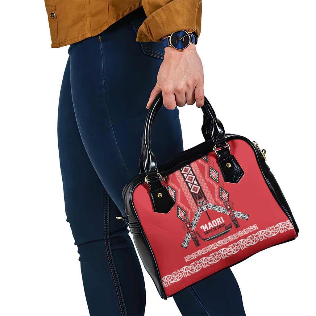 Toitu Te Tiriti Waitangi Shoulder Handbag Red Wharenui House - Polynesian Pride
