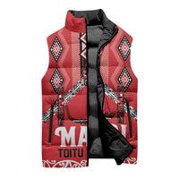 Toitu Te Tiriti Waitangi Sleeveless Puffer Jacket Red Wharenui House - Polynesian Pride