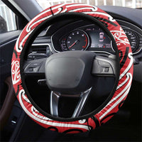 Toitu Te Tiriti Waitangi Steering Wheel Cover Red Wharenui House - Polynesian Pride