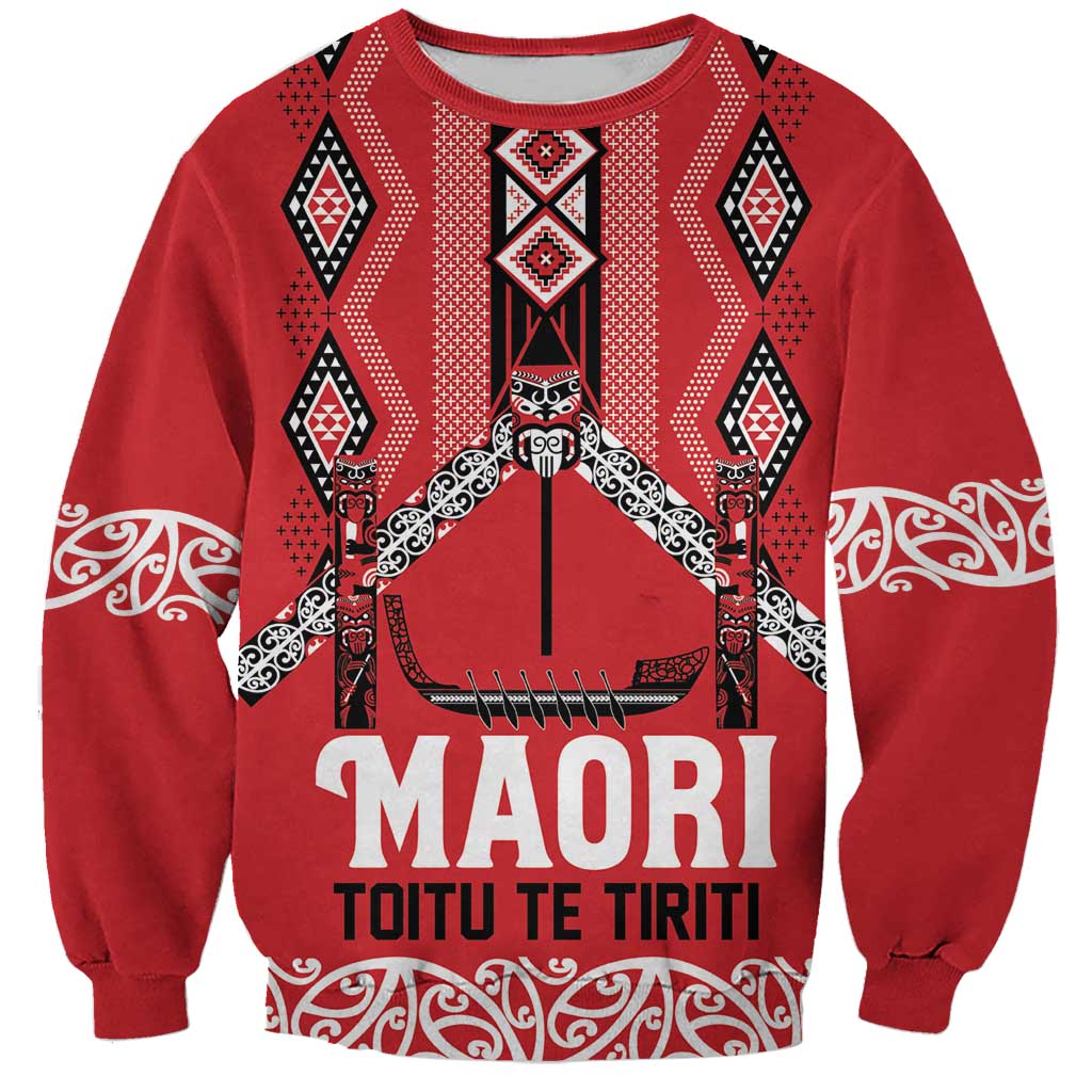 Toitu Te Tiriti Waitangi Sweatshirt Red Wharenui House - Polynesian Pride