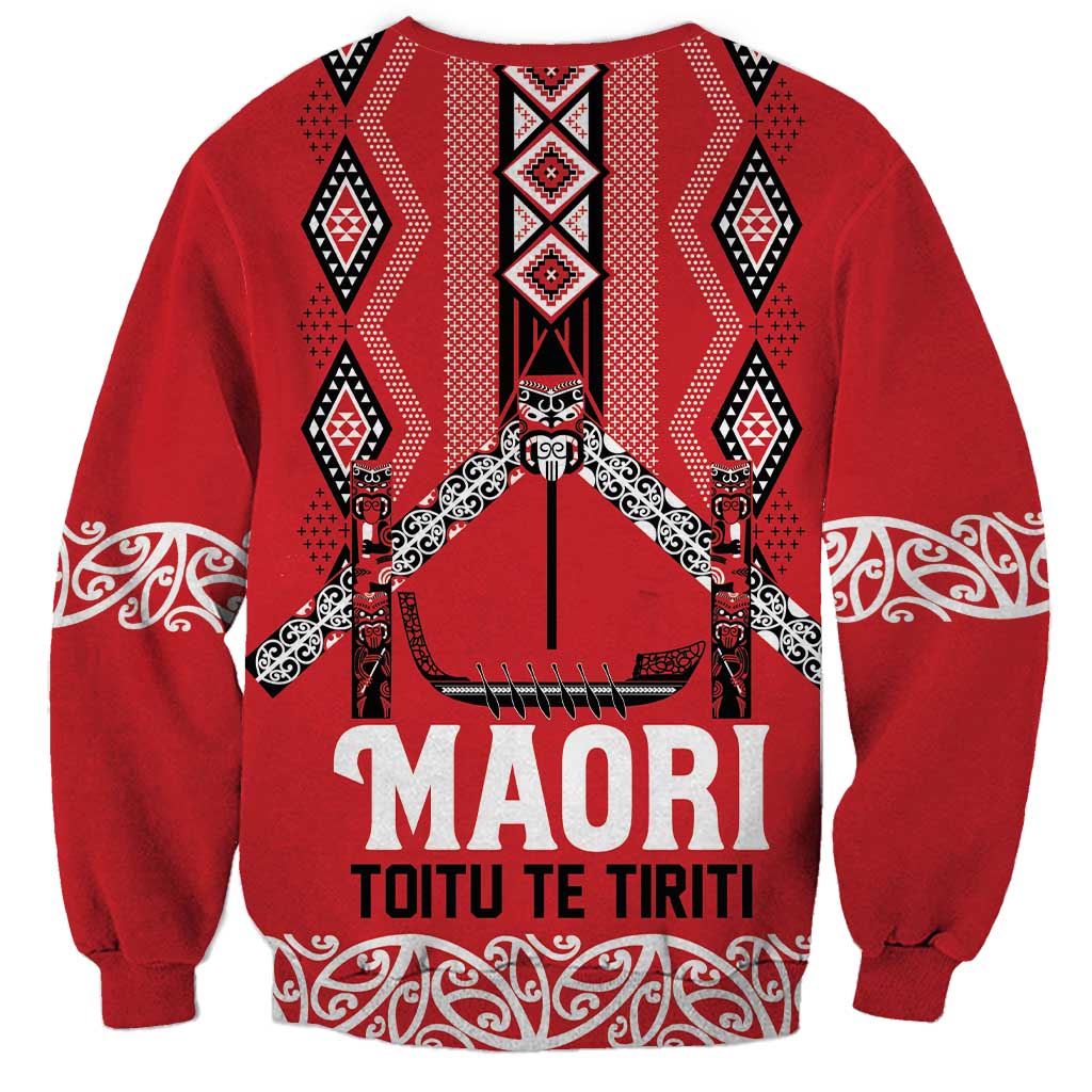 Toitu Te Tiriti Waitangi Sweatshirt Red Wharenui House - Polynesian Pride