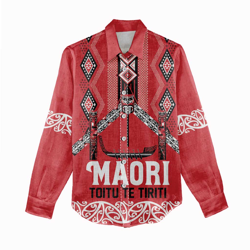 Toitu Te Tiriti Waitangi Women Casual Shirt Red Wharenui House - Polynesian Pride