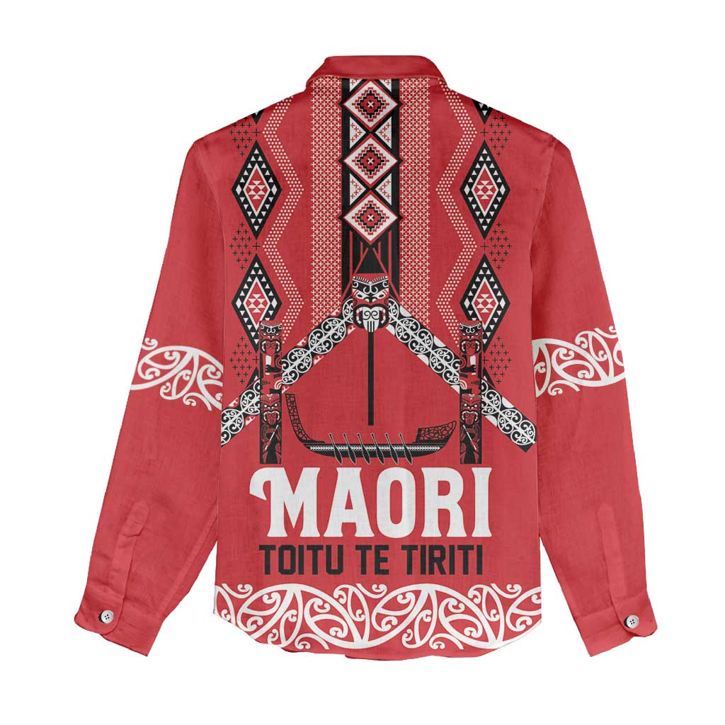 Toitu Te Tiriti Waitangi Women Casual Shirt Red Wharenui House - Polynesian Pride