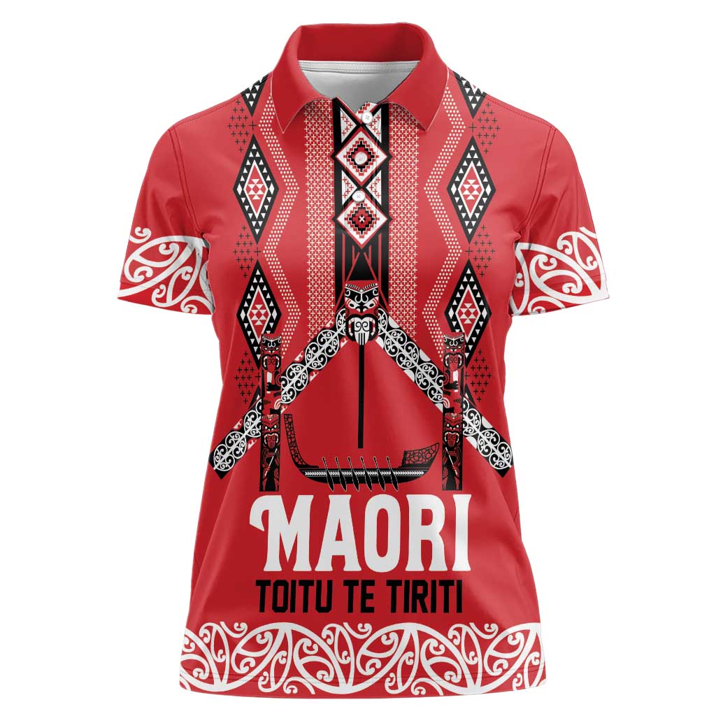 Toitu Te Tiriti Waitangi Women Polo Shirt Red Wharenui House - Polynesian Pride