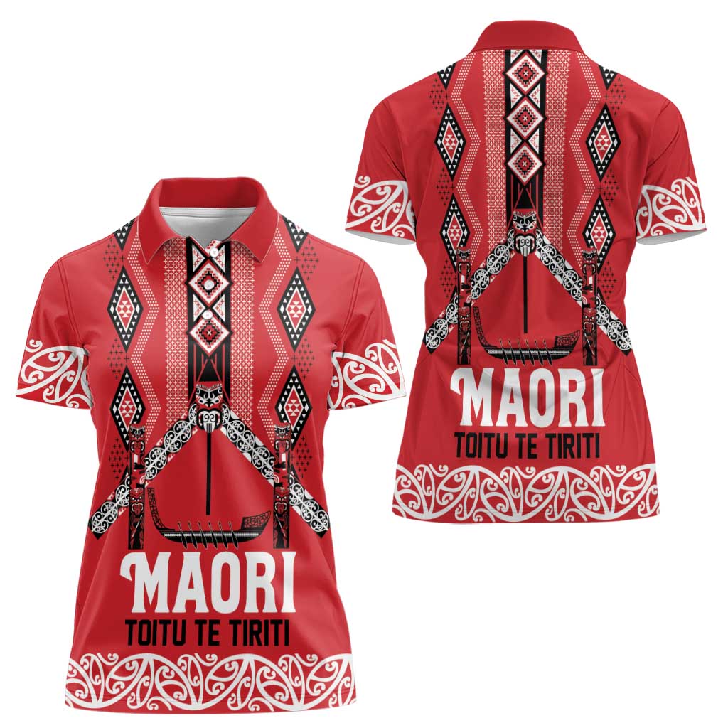 Toitu Te Tiriti Waitangi Women Polo Shirt Red Wharenui House - Polynesian Pride
