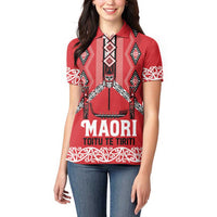 Toitu Te Tiriti Waitangi Women Polo Shirt Red Wharenui House - Polynesian Pride