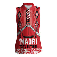 Toitu Te Tiriti Waitangi Women Sleeveless Polo Shirt Red Wharenui House - Polynesian Pride