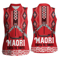 Toitu Te Tiriti Waitangi Women Sleeveless Polo Shirt Red Wharenui House - Polynesian Pride