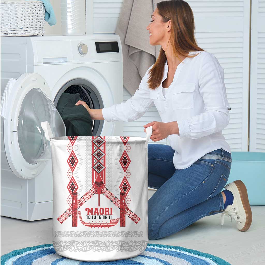 Toitu Te Tiriti Waitangi Laundry Basket White Wharenui House - Polynesian Pride