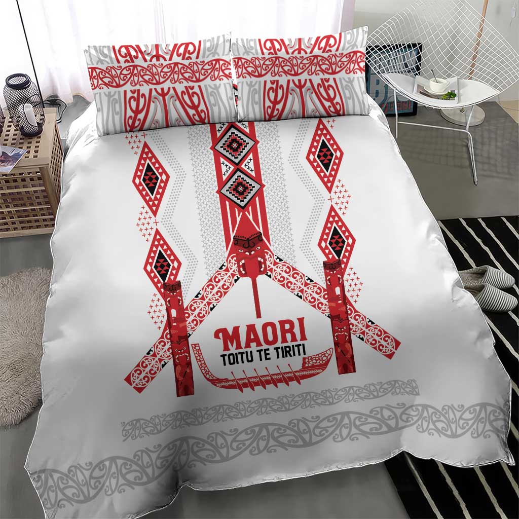 Toitu Te Tiriti Waitangi Bedding Set White Wharenui House - Polynesian Pride