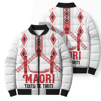 Toitu Te Tiriti Waitangi Bomber Puffer Jacket White Wharenui House - Polynesian Pride