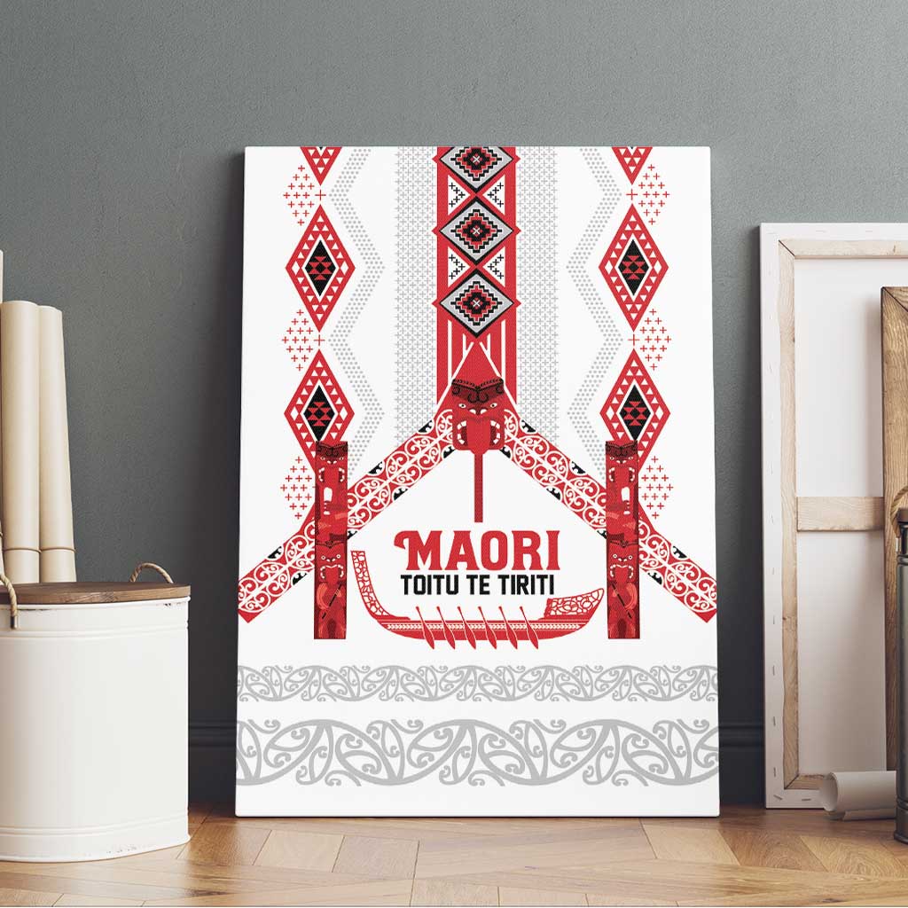 Toitu Te Tiriti Waitangi Canvas Wall Art White Wharenui House - Polynesian Pride