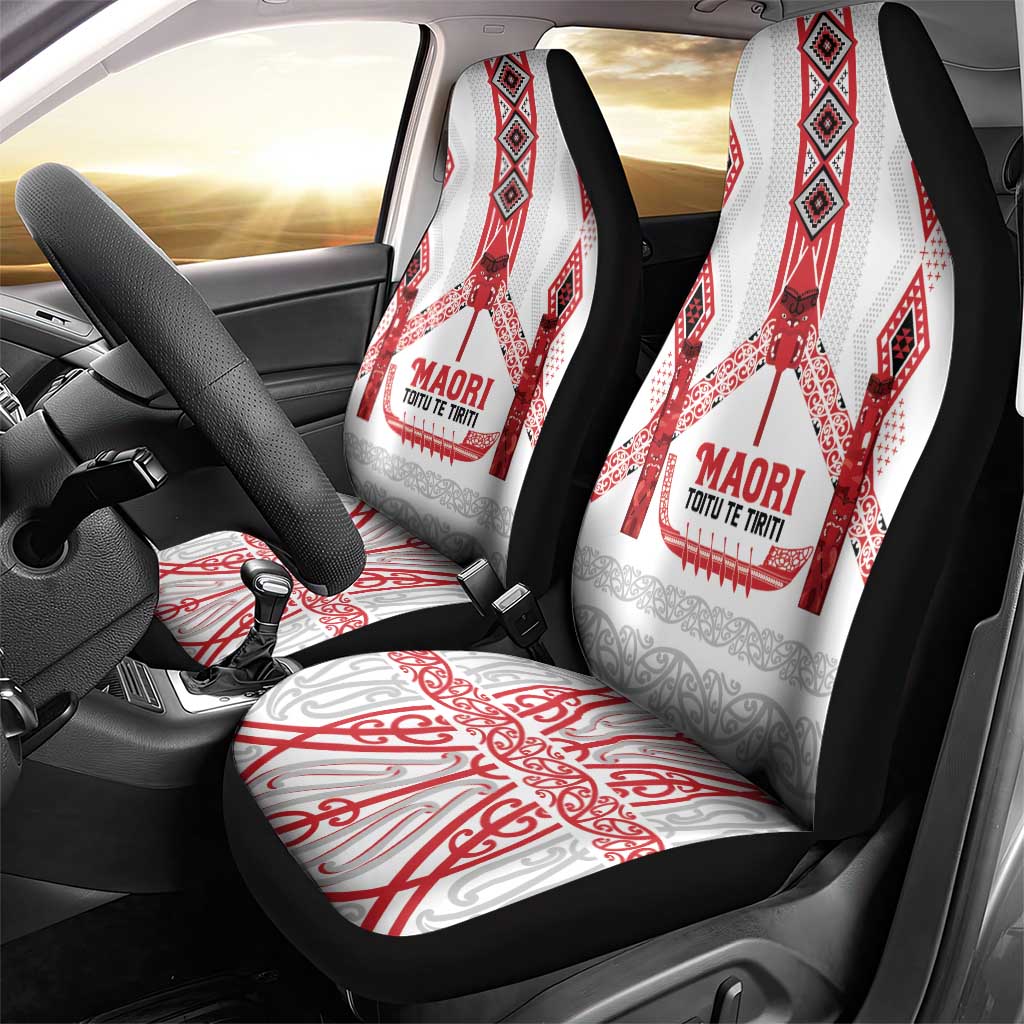Toitu Te Tiriti Waitangi Car Seat Cover White Wharenui House - Polynesian Pride