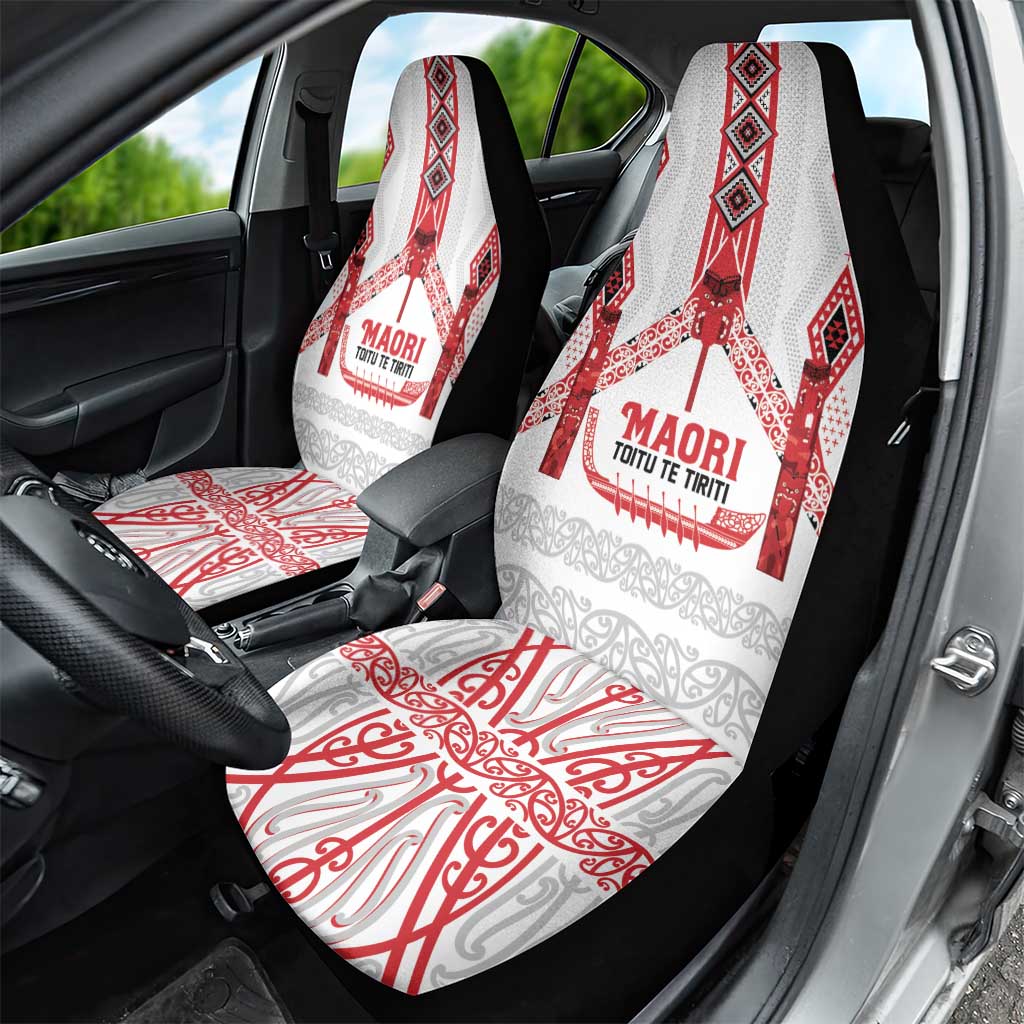 Toitu Te Tiriti Waitangi Car Seat Cover White Wharenui House - Polynesian Pride