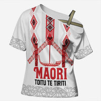 Toitu Te Tiriti Waitangi Cross Shoulder Shirt White Wharenui House - Polynesian Pride