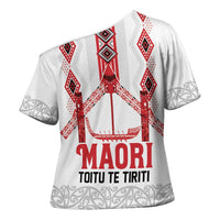 Toitu Te Tiriti Waitangi Cross Shoulder Shirt White Wharenui House - Polynesian Pride