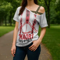 Toitu Te Tiriti Waitangi Cross Shoulder Shirt White Wharenui House - Polynesian Pride