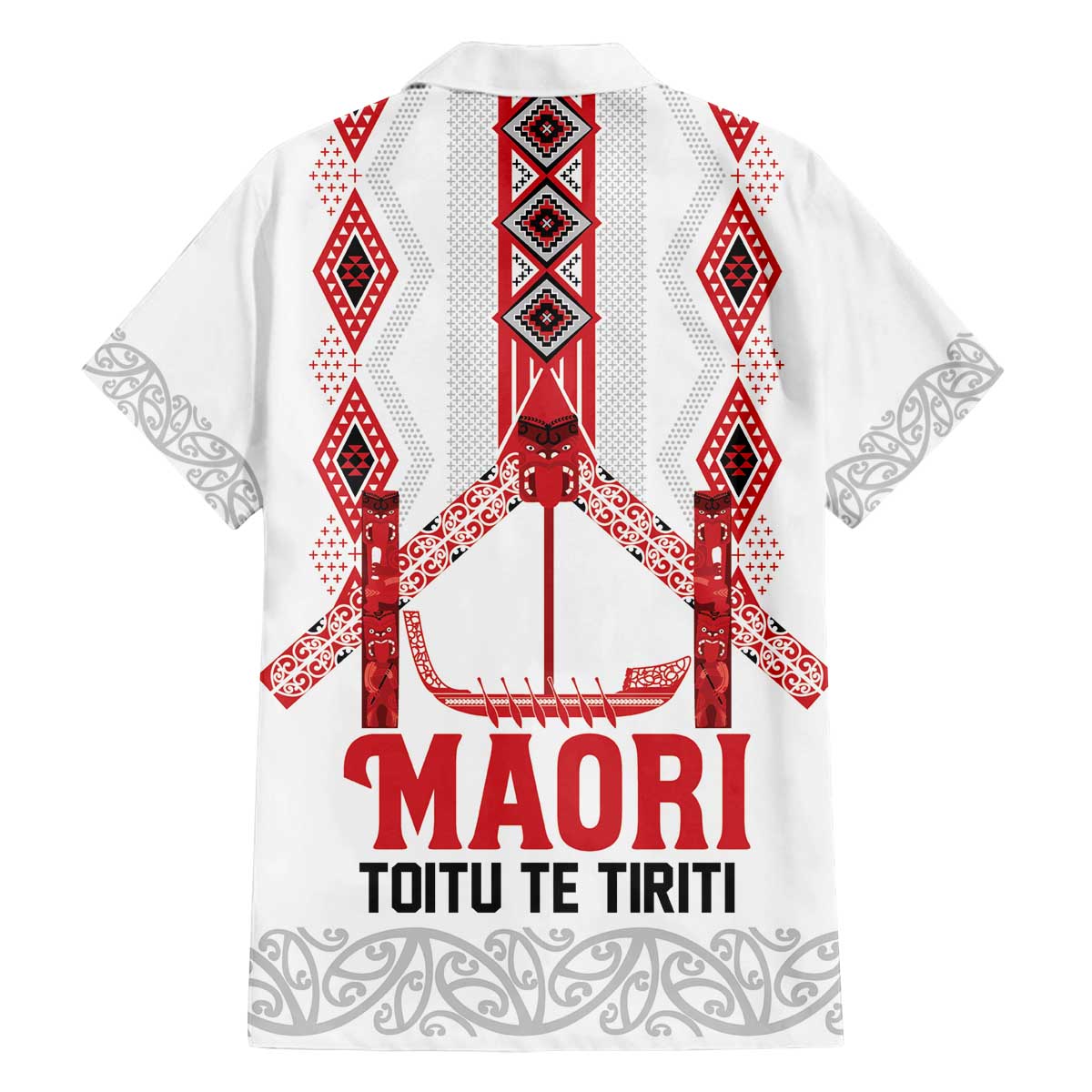 Toitu Te Tiriti Waitangi Family Matching Off The Shoulder Long Sleeve Dress and Hawaiian Shirt White Wharenui House LT9 - Polynesian Pride