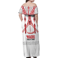 Toitu Te Tiriti Waitangi Family Matching Off Shoulder Maxi Dress and Hawaiian Shirt White Wharenui House LT9 - Polynesian Pride