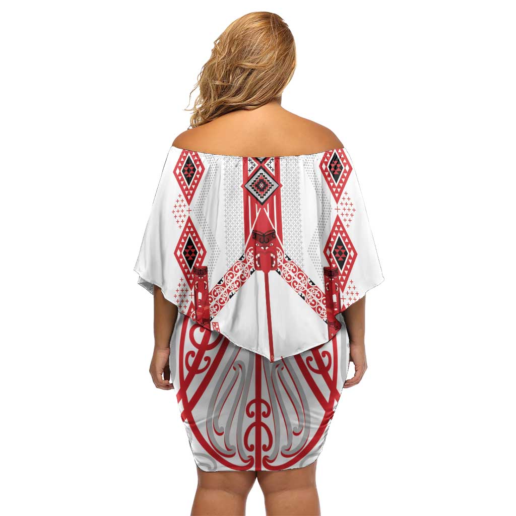 Toitu Te Tiriti Waitangi Family Matching Off Shoulder Short Dress and Hawaiian Shirt White Wharenui House LT9 - Polynesian Pride