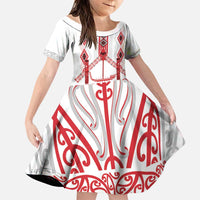 Toitu Te Tiriti Waitangi Family Matching Puletasi and Hawaiian Shirt White Wharenui House LT9 Daughter's Dress white - Polynesian Pride