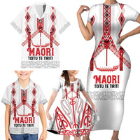 Toitu Te Tiriti Waitangi Family Matching Short Sleeve Bodycon Dress and Hawaiian Shirt White Wharenui House LT9 - Polynesian Pride