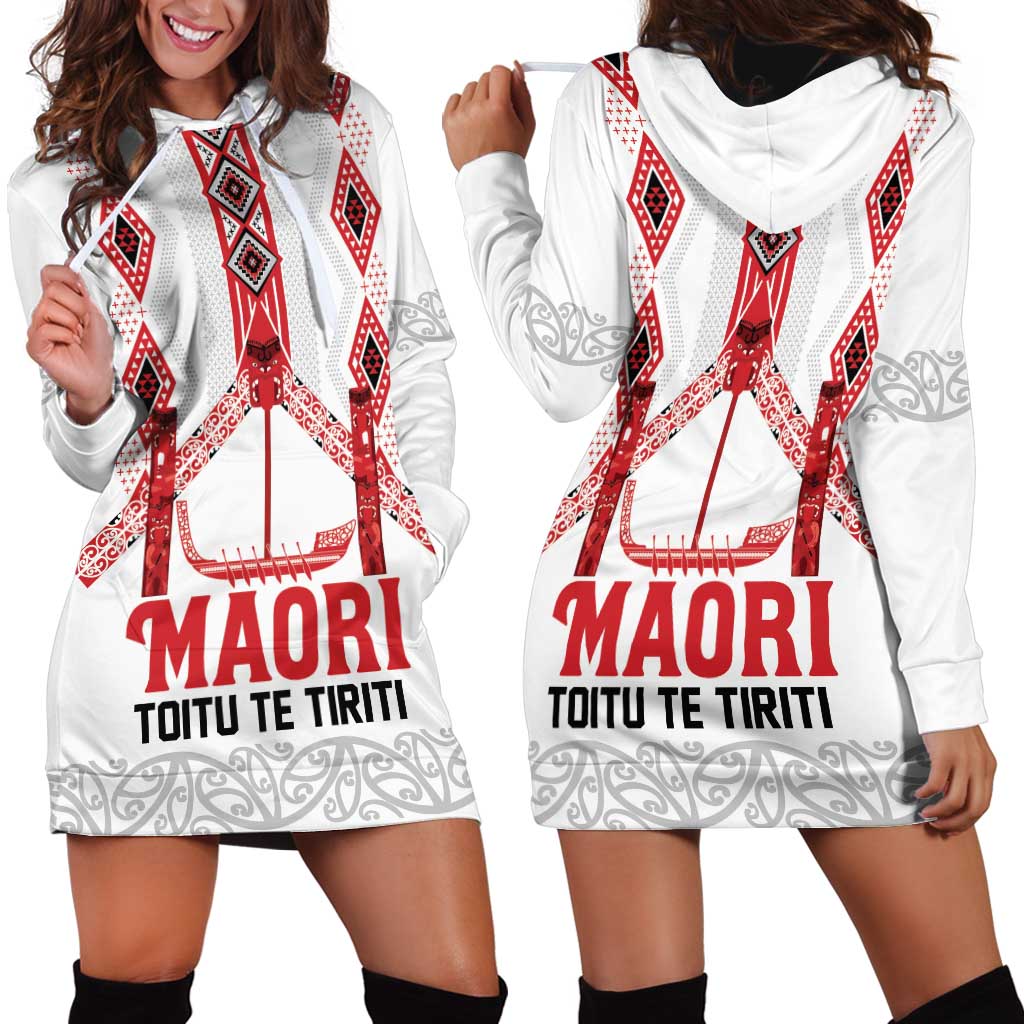 Toitu Te Tiriti Waitangi Hoodie Dress White Wharenui House - Polynesian Pride