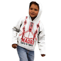 Toitu Te Tiriti Waitangi Kid Hoodie White Wharenui House - Polynesian Pride