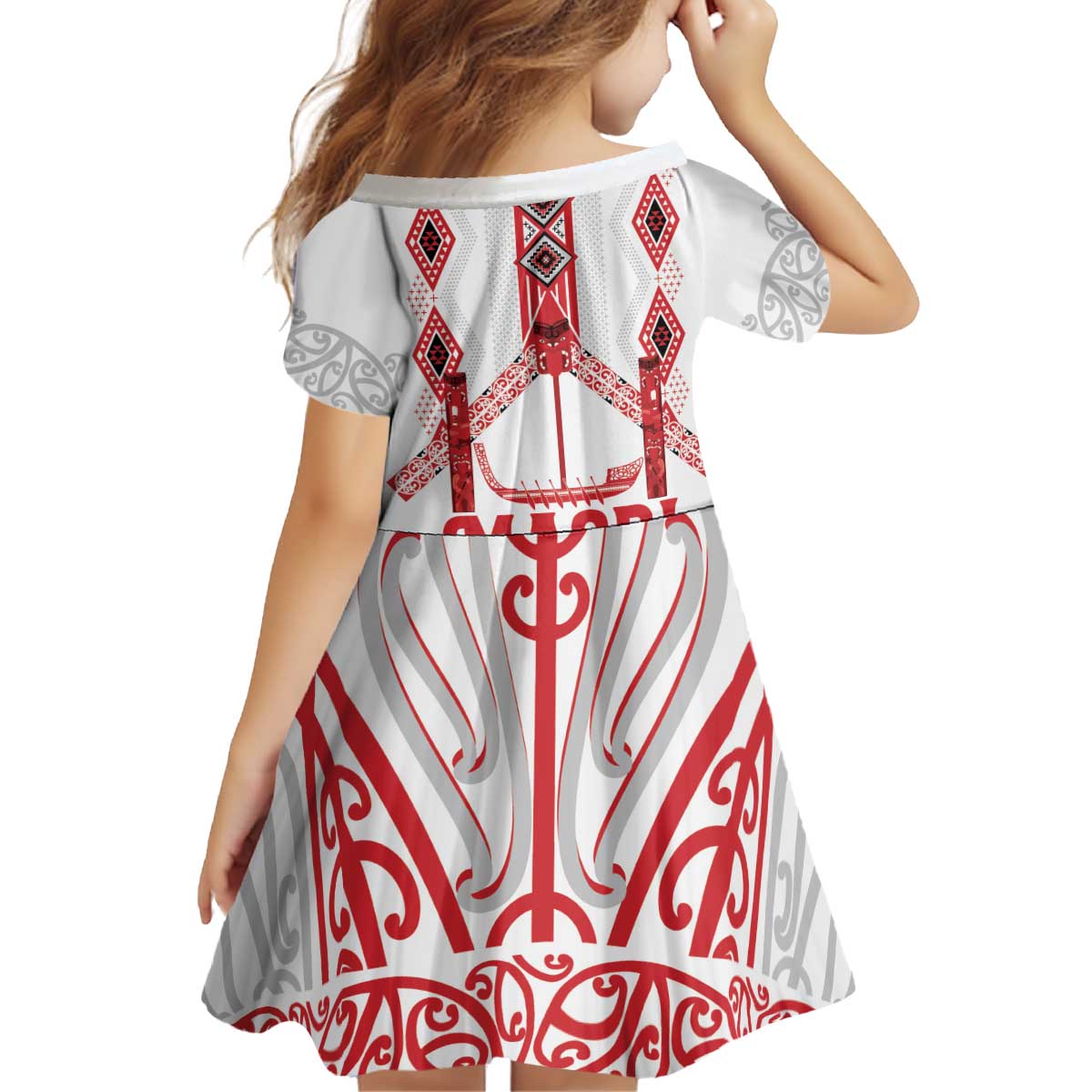 Toitu Te Tiriti Waitangi Kid Short Sleeve Dress White Wharenui House - Polynesian Pride