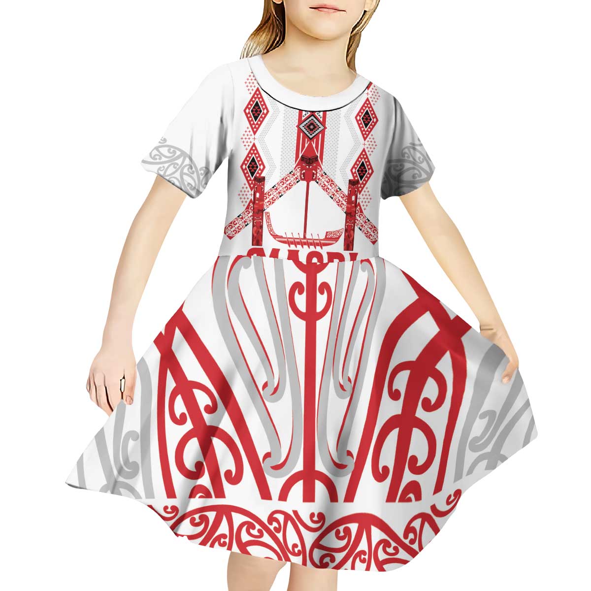 Toitu Te Tiriti Waitangi Kid Short Sleeve Dress White Wharenui House - Polynesian Pride