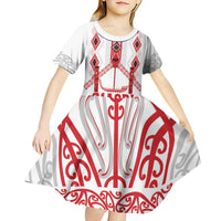 Toitu Te Tiriti Waitangi Kid Short Sleeve Dress White Wharenui House - Polynesian Pride