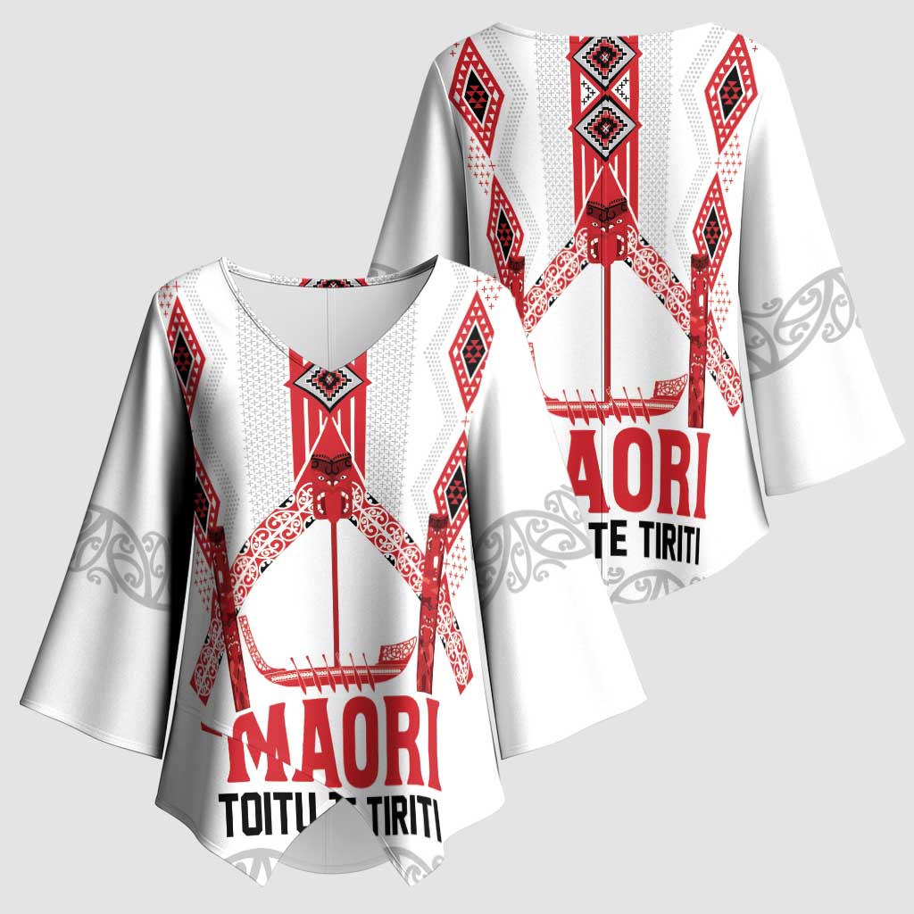 Toitu Te Tiriti Waitangi Kimono Sleeve Blouse White Wharenui House - Polynesian Pride
