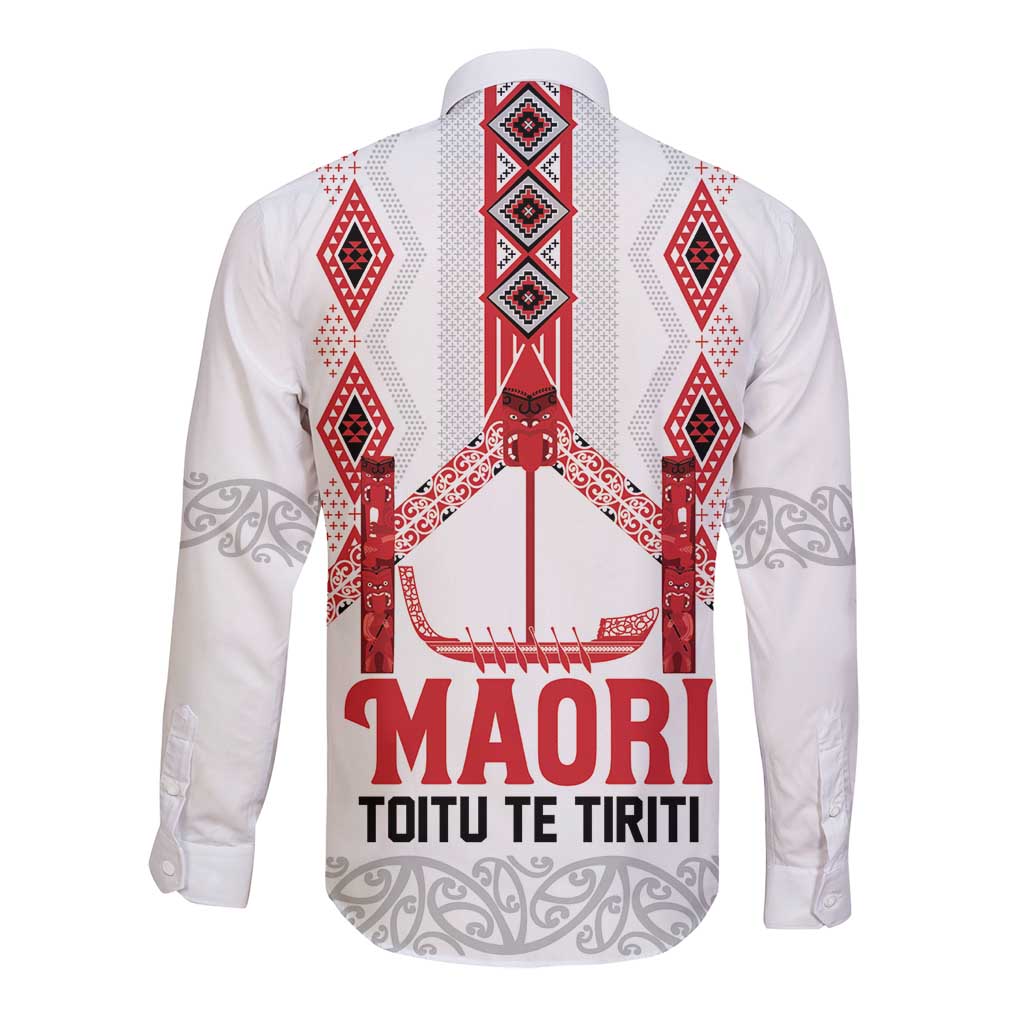 Toitu Te Tiriti Waitangi Long Sleeve Button Shirt White Wharenui House - Polynesian Pride