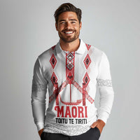Toitu Te Tiriti Waitangi Long Sleeve Polo Shirt White Wharenui House - Polynesian Pride