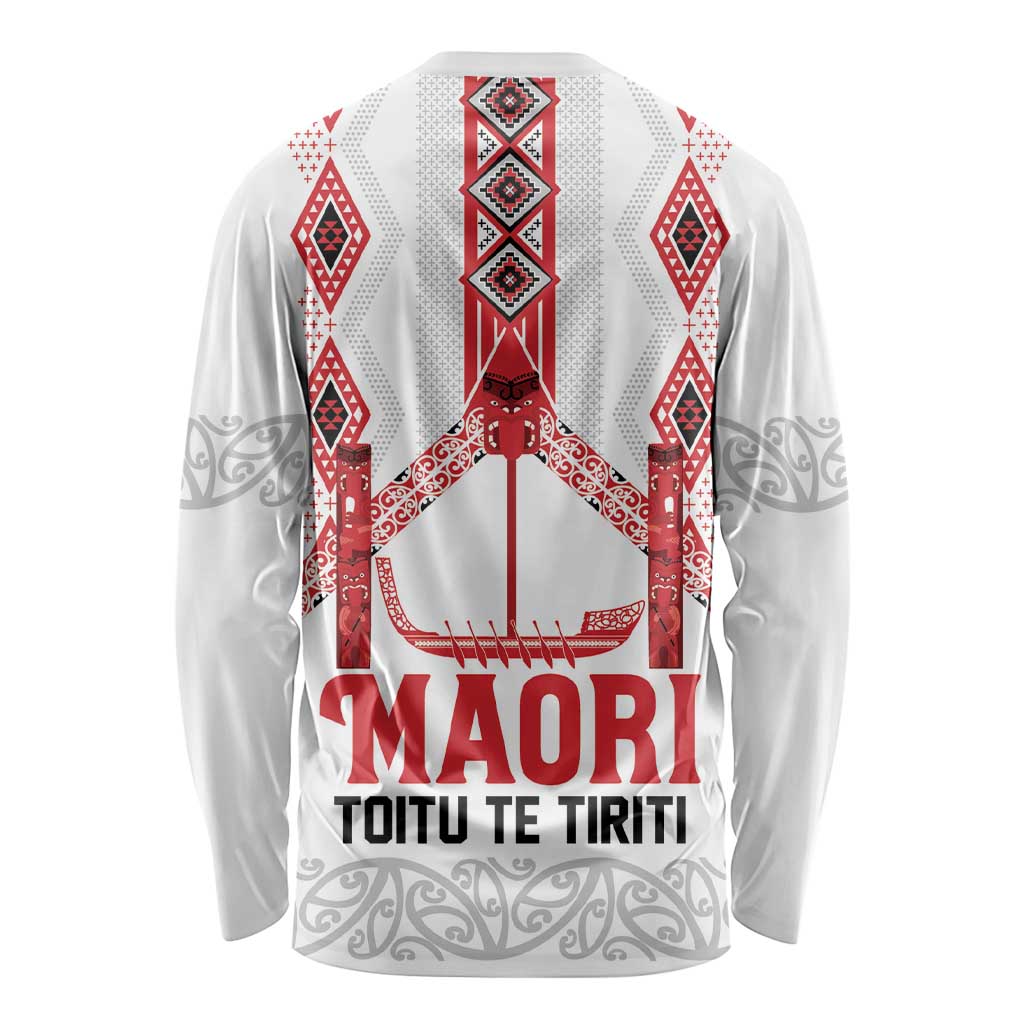 Toitu Te Tiriti Waitangi Long Sleeve Shirt White Wharenui House - Polynesian Pride