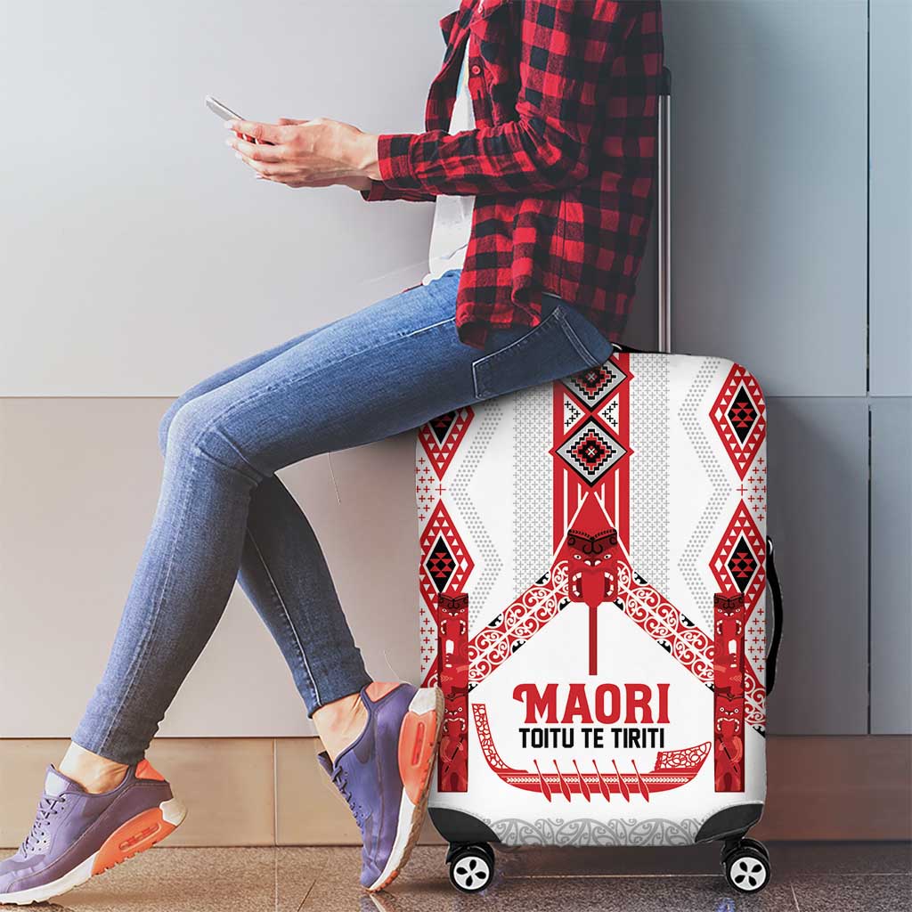 Toitu Te Tiriti Waitangi Luggage Cover White Wharenui House - Polynesian Pride