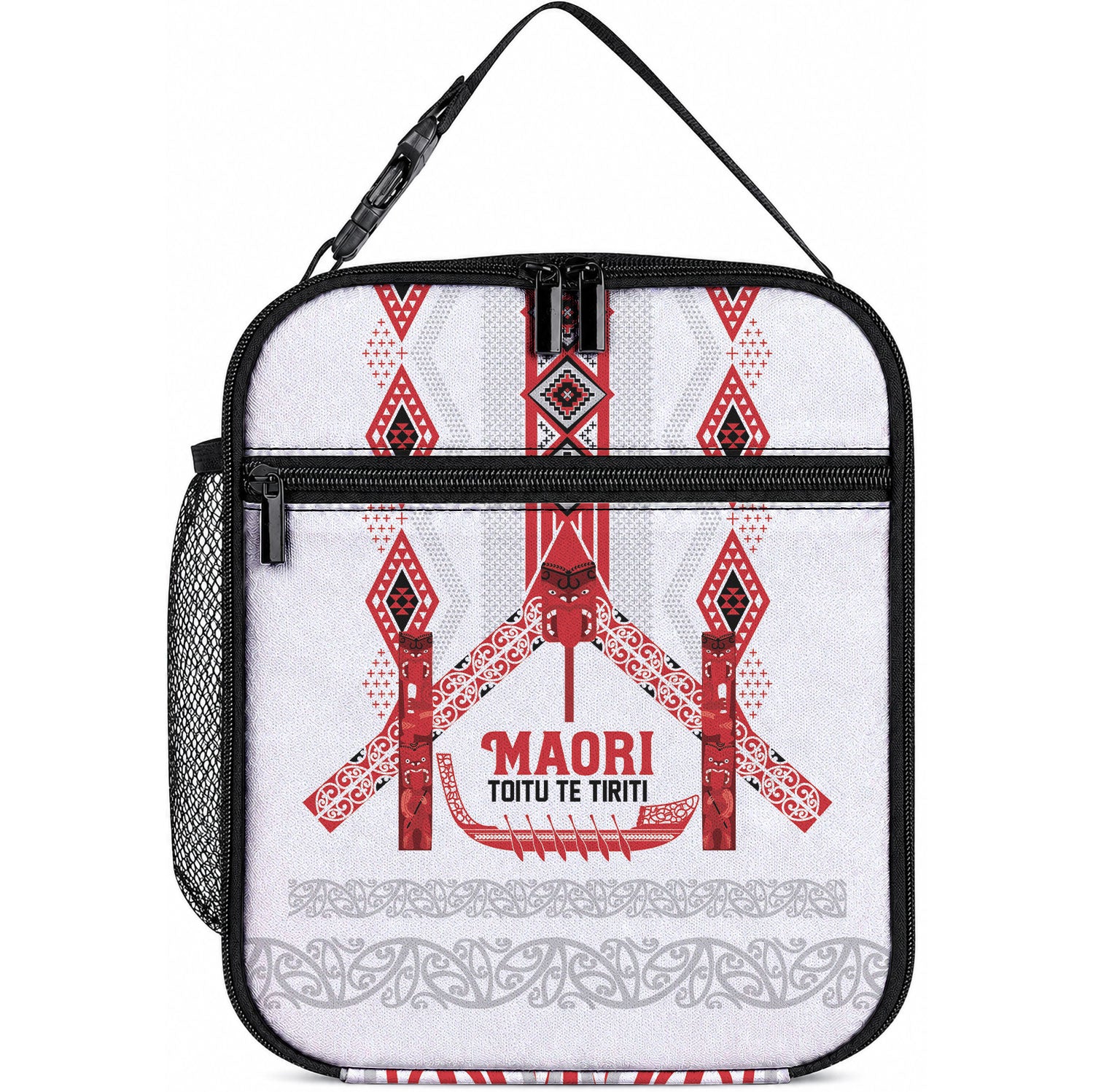 Toitu Te Tiriti Waitangi Lunch Bag White Wharenui House LT9 10.2 × 8.3 × 4.3 inch white - Polynesian Pride