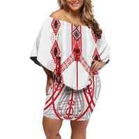 Toitu Te Tiriti Waitangi Off Shoulder Short Dress White Wharenui House - Polynesian Pride