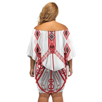 Toitu Te Tiriti Waitangi Off Shoulder Short Dress White Wharenui House - Polynesian Pride
