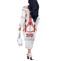 Toitu Te Tiriti Waitangi Off The Shoulder Long Sleeve Dress White Wharenui House LT9 - Polynesian Pride