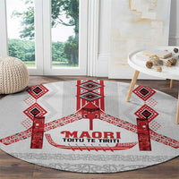 Toitu Te Tiriti Waitangi Round Carpet White Wharenui House - Polynesian Pride