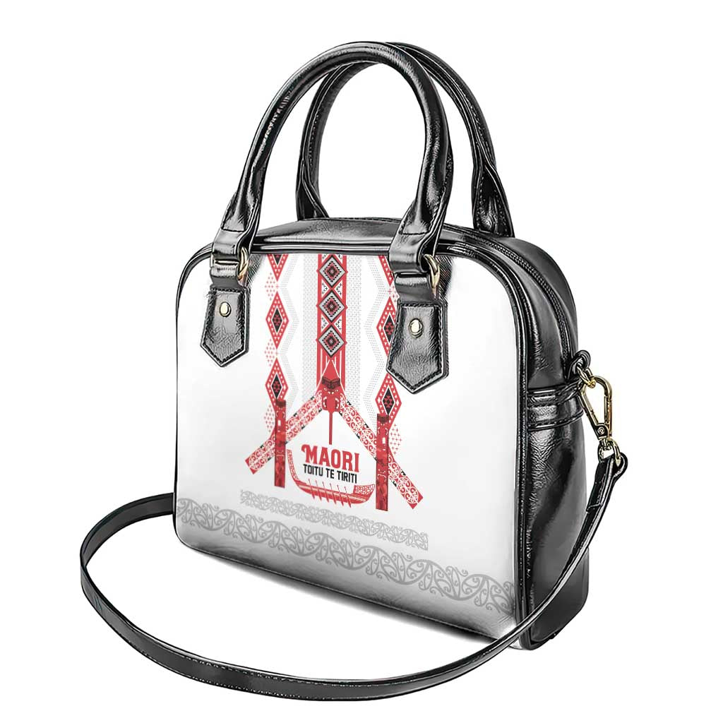 Toitu Te Tiriti Waitangi Shoulder Handbag White Wharenui House - Polynesian Pride