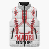 Toitu Te Tiriti Waitangi Sleeveless Puffer Jacket White Wharenui House - Polynesian Pride