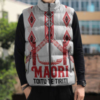 Toitu Te Tiriti Waitangi Sleeveless Puffer Jacket White Wharenui House - Polynesian Pride