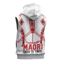 Toitu Te Tiriti Waitangi Sleeveless Zip Hoodie White Wharenui House - Polynesian Pride